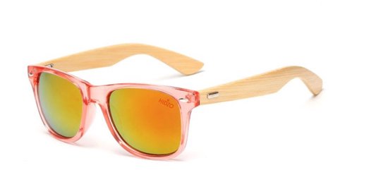 Houten Zonnebril met Geel Glazen in een doosje van Houten