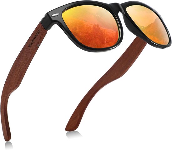 Houten Zonnebril - Polariserende Bril - Outdoor Activiteiten - UV400 Bescherming - Unisex Model van Merkloos
