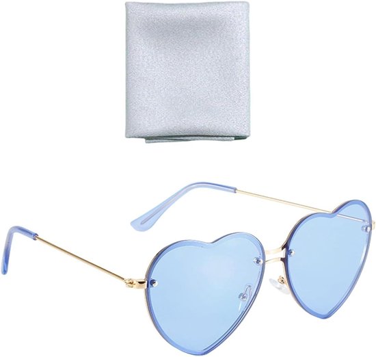 HTML content nodig - Liefdesbril - Brillendoek - Hartvormige feestbril - Metalen zonnebril - Nieuwe zonnebril - Blauwe glazen - Modieuze dressup zonnebril - Blauw - Eén Maat .
