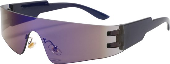 ICCLUB - Rave Bril - Festival Bril - Spiegelglas - Y2K - Techno Bril - Unisex - Zwart - Blauw van ICCLUB