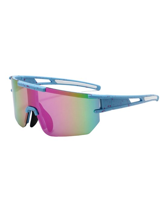 ICCLUB - Zonnebril - Festival bril - Fiets - Sport - Techno - Rave glasses - Spiegelglas - Unieke bril - Heren - Dames - Roze - Blauw van ICCLUB
