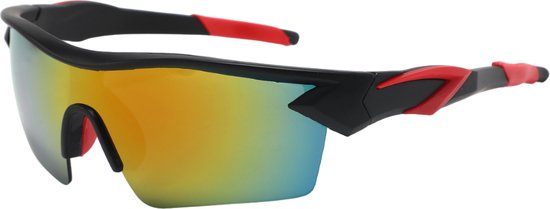 ICCLUB - Zonnebril - Festival Bril - Sport Fiets Bril - Techno Bril - Rave Bril - Spiegelglas - Comfort - Y2K - Heren - Dames - Zwart - Rood - Kleurrijk van ICCLUB