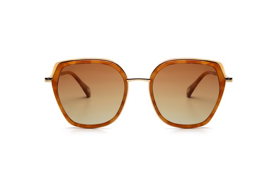 IKKI DONNA 73-20 Dames Zonnebril - Handgemaakt - Plantaardig Acetaat - Gepolariseerd - Oranje Turtle - Gradiënt Bruin van Merkloos