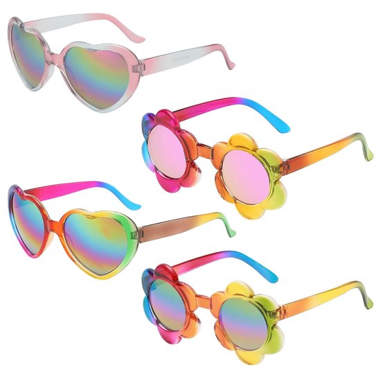 Inovra- Zonnebril Kind - 4 Stuks - Flexibele Stangen - Vrolijke Designs - Kleurrijke Partybril - Geschikt voor Zomer/Strand - Kinderen Zonnebril