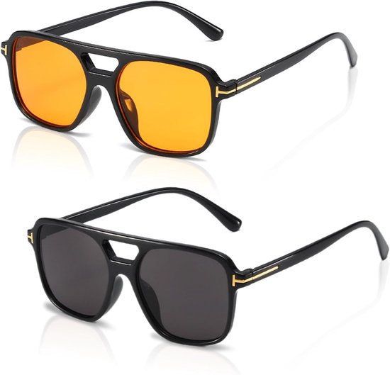 Inovra- Zonnebril Retro - 2 Stuks - Gepolariseerd - Lichtgewicht Frame - Unisex - Geschikt voor Outdoor Activiteiten - Zonnebrillen