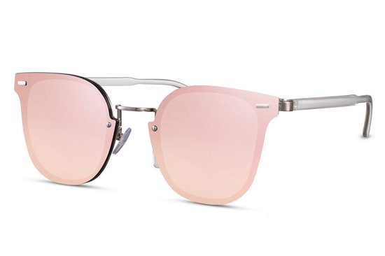 Joboly Cat Eye Zonnebril - Zilverkleurig Frame - Roze Lenskleur - Spiegelend - Dames van Joboly