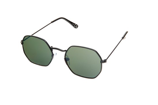 Joboly Hexagon Zonnebril - Zwart Frame - Groene Lenskleur - Dames en Heren van Joboly