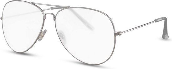 Joboly Pilotenbril Piloot Nerd Bril- Zilverkleurig Frame - Transparante Lenskleur - Dames en Heren van Merkloos