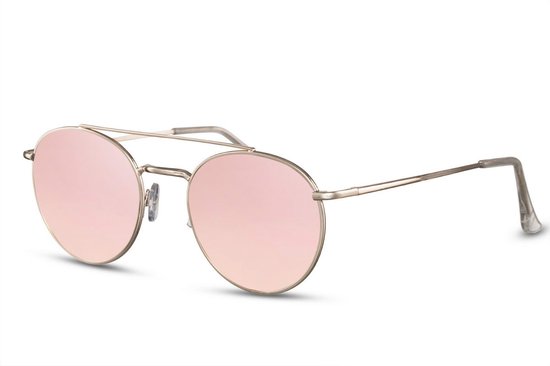 Joboly Ronde Zonnebril - Goudkleurig Frame - Roze Lenskleur - Dames van Joboly