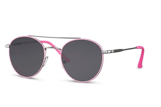 Joboly Ronde Zonnebril - Roze en Zilverkleurig Frame - Zwarte Lenskleur - Dames van Joboly