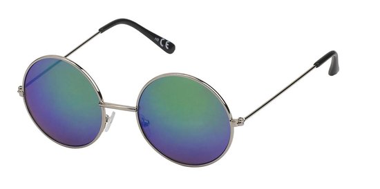 Joboly Ronde Zonnebril - Zilverkleurig Frame - Blauwe en Groene Lenskleur - Dames en Heren van Joboly