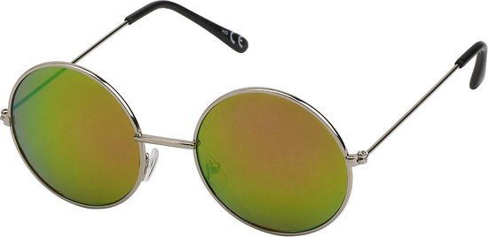 Joboly Ronde Zonnebril - Zilverkleurig Frame - Groene en Roze Lenskleur - Dames en Heren van Joboly
