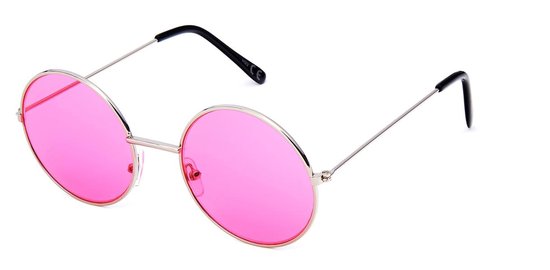 Joboly Ronde Zonnebril - Zilverkleurig Frame - Roze Lenskleur  - Dames en Heren van Joboly