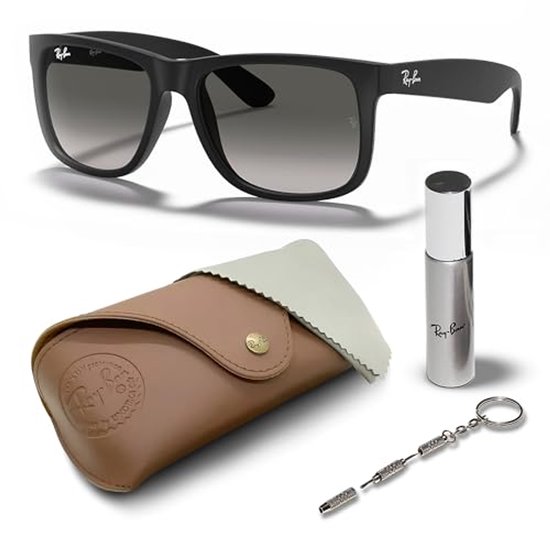 Justin zonnebril met exclusieve koffer en verzorgingsset | Matte Rubber Black/Light Grey van Merkloos