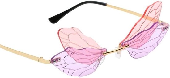 Kagodri Dames Zonnebril - Randloos Design met Libelle Vleugelmotief - Fashion Zonnebril met Cut Edge en Irregulaire Glazen van Kagodri
