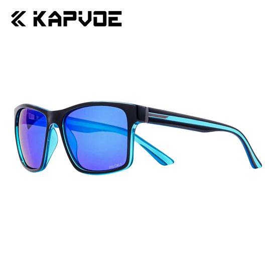 KAPVOE® K2404-QTC-03 Zonnebril Piloten | Gepolariseerd Wayfarer Classic Zonnebril | Rechthoekig | Bril Hipster| Vierkant Rechthoekige | Carnavalsbril | Festival bril | Retro Zonnebril | Zonnebril Dames & Heren | Blauw Montuur | Blauw Spiegel Glazen