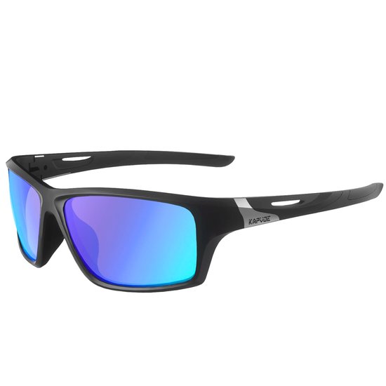 KAPVOE® K4-QTC-02 Special Vis Zonnebril | Gepolariseerd Wayfarer Classic Zonnebril | Rechthoekig | Vissersbril | Vierkant Rechthoekige | Carnavalsbril | Festival bril | Retro Zonnebril | Zonnebril Dames & Heren | Zwart Montuur | Blauw Spiegel lenzen van Merkloos