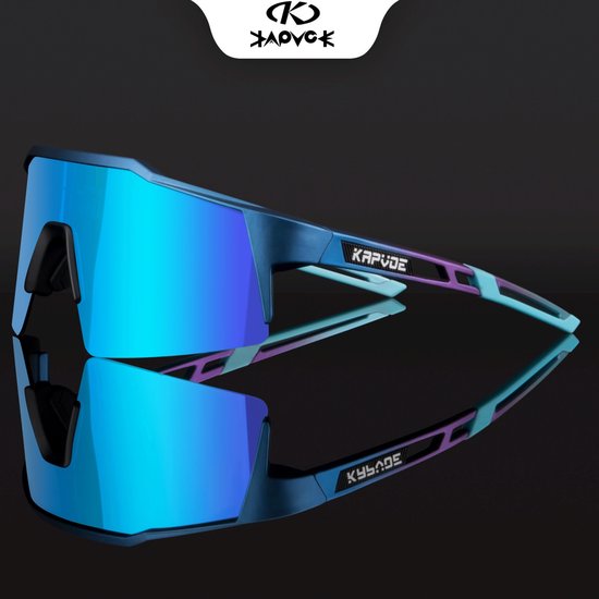 KAPVOE Sport Zonnebril - COMPLETE SET - 4 GLAZEN - Fietsbril - Sportbril - Mountainbike - Ski - Wintersport - Sneeuw - Polariserend - UV 400 - Nachtbril - Frame voor Zonnebril op Sterkte - Hoesje -Brillenkoker - Dames en Heren - BLAUW van Merkloos