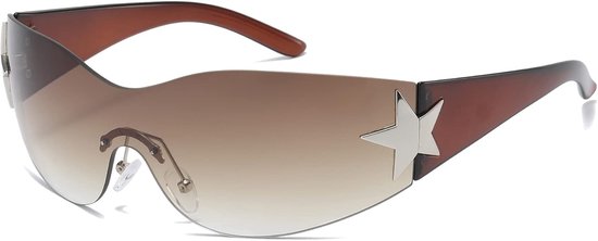 Keeper Randloze Wrap Around Zonnebril voor Vrouwen Mannen, Trendy Y2K Zonnebril Oversized Shades Cool Star Fashion Zonnebril UV400