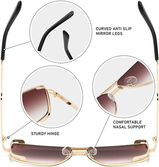 Keeper Retro Pilot Zonnebril Heren Womens Oversized Avaiton Zonnebril Goud Vierkant Frame Zonnebril Metalen Vintage Rijden Shades Anti UV400