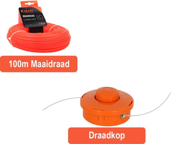 Kibani Maaidraad 100M en draadkop voor bosmaaier of combitool - draadspoel - maaikop van Kibani