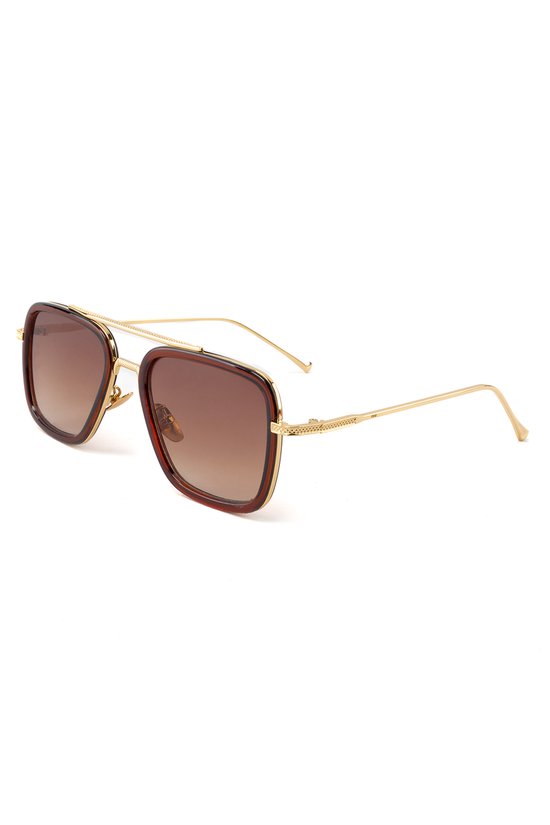 KIMU 70's Piloten Zonnebril - Goud Montuur - Bruine Gradient Glazen - Volwassenen Kunststof Vintage Piloot Amerikaans Aviator Influencer Festival van KIMU