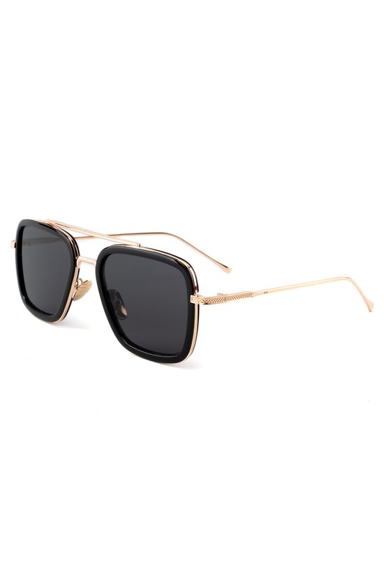 KIMU 70's Piloten Zonnebril - Goud Montuur - Zwarte Glazen - Volwassenen Kunststof Vintage Piloot Amerikaans Aviator Influencer Retro Festival van KIMU