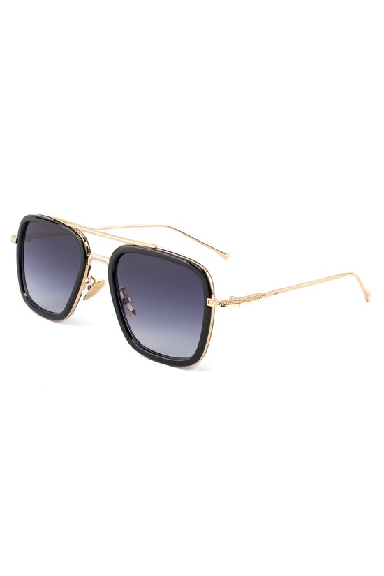 KIMU 70's Piloten Zonnebril - Goud Montuur - Zwarte Gradient Glazen - Volwassenen Kunststof Vintage Piloot Amerikaans Aviator Influencer Carnaval van Merkloos