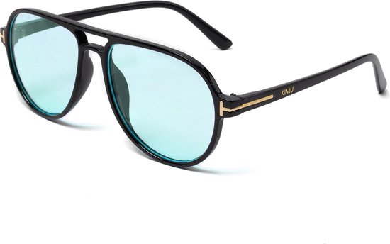 KIMU Avator Influencer Zonnebril - Zwart Montuur - Blauwe Glazen - Social Media Hollywood Stoer Hip Trendy Avator Trendsetter Celebrity Carnaval van Merkloos