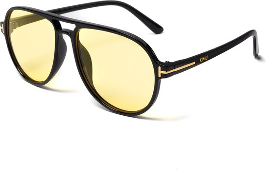 KIMU Avator Influencer Zonnebril - Zwart Montuur - Gele Glazen - Social Media Hollywood Stoer Hip Trendy Avator Trendsetter Celebrity Carnaval van Merkloos