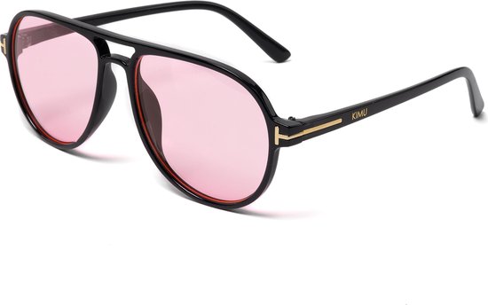 KIMU Avator Influencer Zonnebril - Zwart Montuur - Roze Glazen - Social Media Hollywood Stoer Hip Trendy Avator Trendsetter Celebrity Carnaval van Merkloos