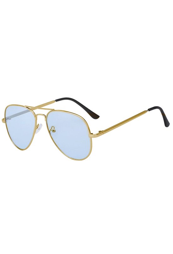 KIMU Bril Avator Heren - Goud Montuur - Blauwe Glazen - Gouden Pilotenbril Seventies Vintage Zonnebril Blauw Retro Uv Festival