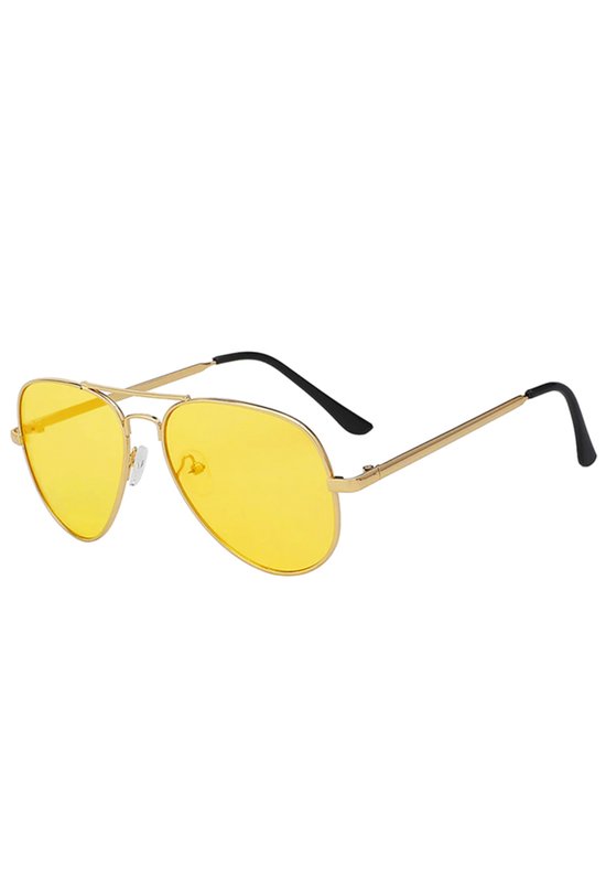 KIMU Bril Avator Heren - Goud Montuur - Gele Glazen - Nachtbril Autorijden Wintersport Gouden Pilotenbril Seventies Vintage Zonnebril Geel Uv Carnaval van KIMU