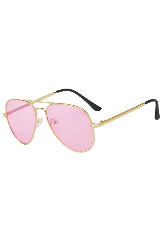 KIMU® Bril Avator Heren - Goud Montuur - Roze Glazen - Gouden Pilotenbril Seventies Vintage Zonnebril Retro Uv Festival