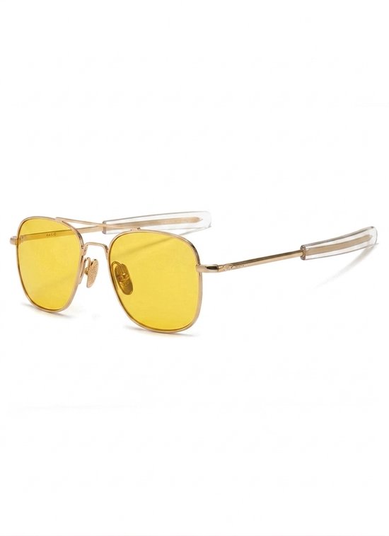 KIMU® Bril Pilotenbril American Heren - Goud Montuur - Gele Glazen - Nachtbril Autorijden Wintersport - Optical Legend Colonel Caravan Gouden Geel Festival
