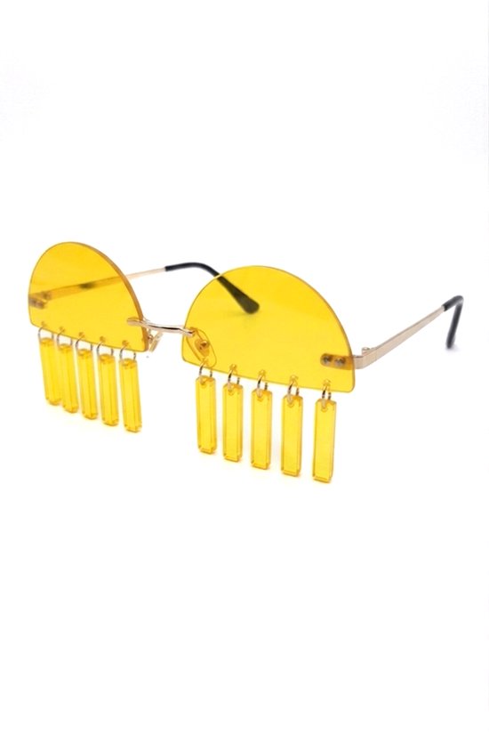 KIMU® Fringe Zonnebril - Goud Montuur - Gele Glazen - Franje Geel Zoom Druppels Gordijn Versiering Rand Franjeslierten Zonneschijn Zonnetje Festival