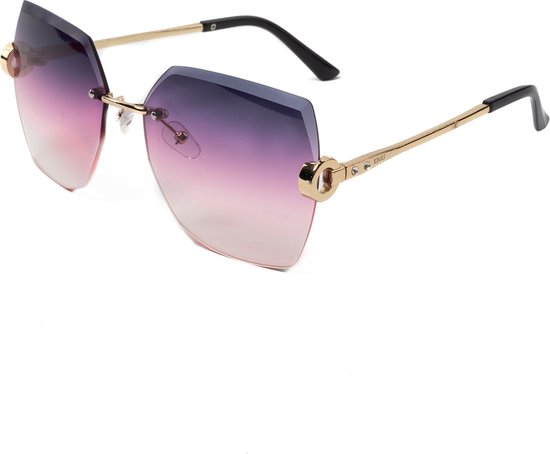 KIMU Geslepen Diamant Zonnebril - Goud Montuur - Paars Roze Gradient Glazen - Geometrich Vierkant Kristal Randloos Designer Hollywood Elegant Carnaval van KIMU