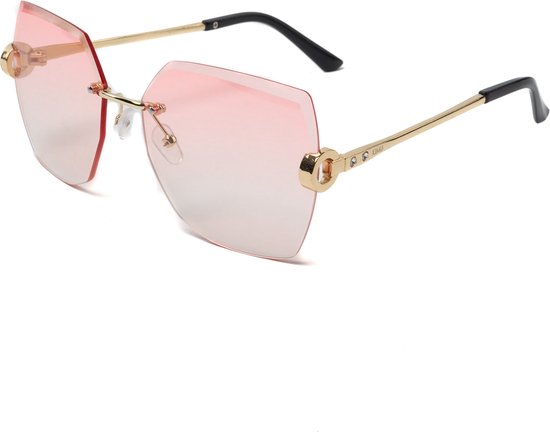 KIMU Geslepen Diamant Zonnebril - Goud Montuur - Roze Gradient Glazen - Geometrich Vierkant Kristal Randloos Designer Hollywood Elegant Carnaval van KIMU