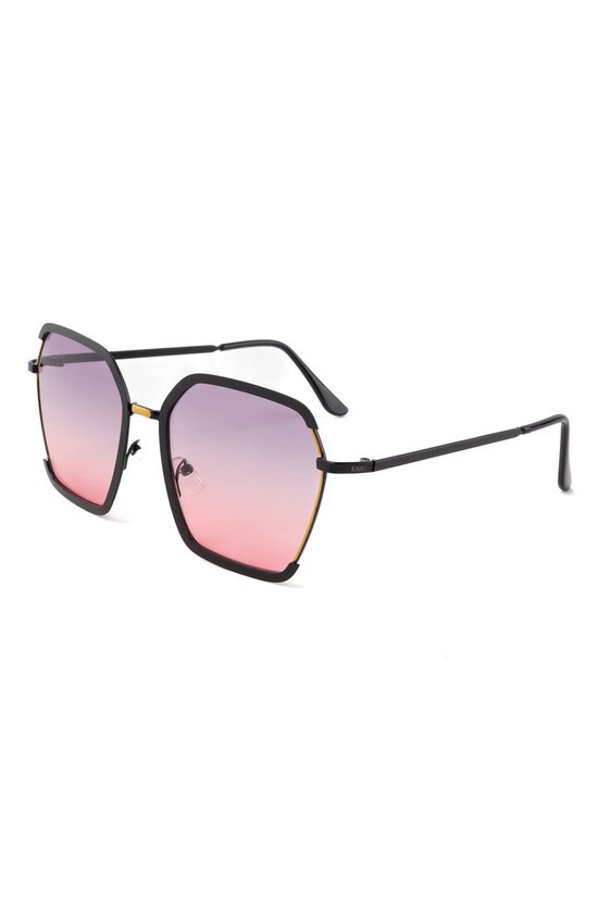 KIMU Groot Vierkant UKI Zonnebril - Zwart Montuur - Paarse Roze Gradient Glazen - Volwassenen Kunststof Vintage Retro Amerikaans Influencer Festival van Merkloos