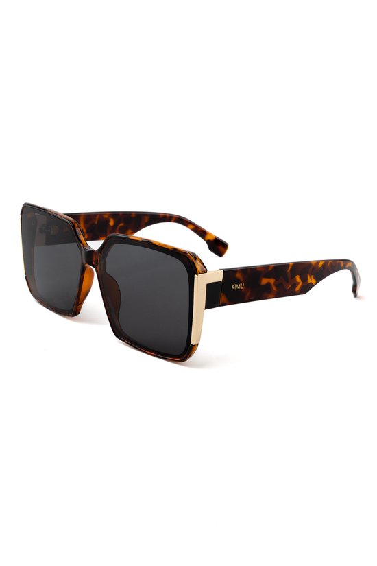 KIMU Groot Vierkant Zonnebril - Tortoise Bruin Montuur Goud Kunststof - Bruine Glazen - Zonnebril Bril Modern Goudkleurig Retro Heren Dames Festival van KIMU