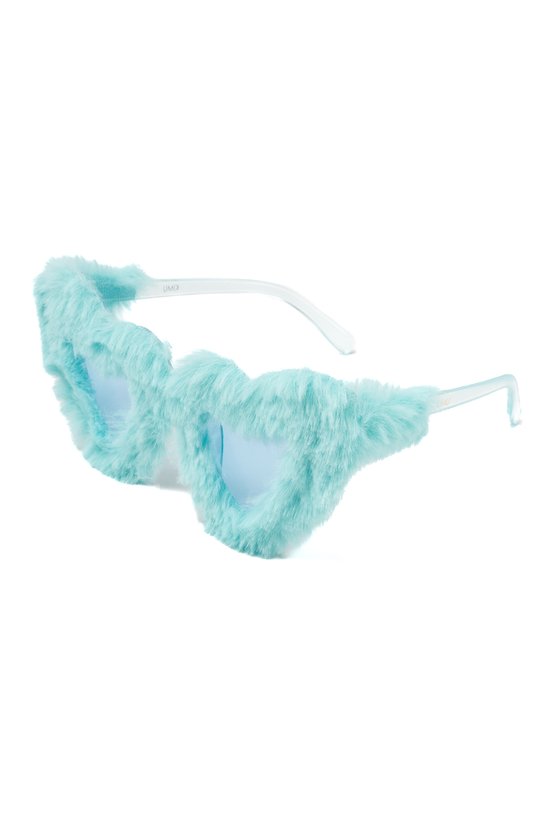KIMU Hartjes Bont Zonnebril - Blauw Montuur Kunststof - Blauwe Glazen - Koekiemonster Papegaai Ara Sully Gonzo Stitch Zonnebril Dons Zacht Sinterklaas Kado van KIMU