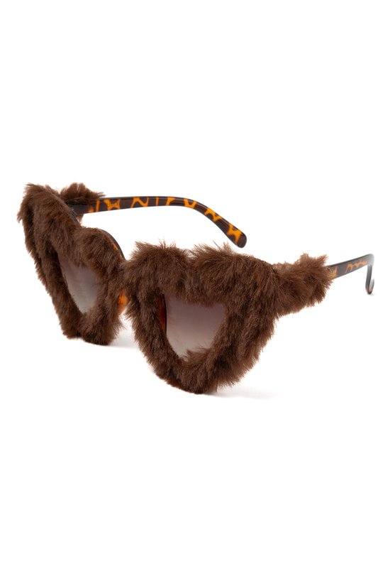KIMU Hartjes Bont Zonnebril - Bruin Montuur Kunststof - Bruine Glazen - Beer Leeuw Panter Luipaard Zonnebril Bril Vacht Zacht Dons Halloween van KIMU
