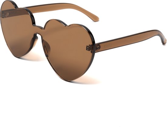 KIMU Hartjes Zonnebril Bruin Groot - Bruine Glazen - Grote Zonnebril Transparant Montuurloos Retro Influencer Vintage Love Zonder Montuur Festival van KIMU