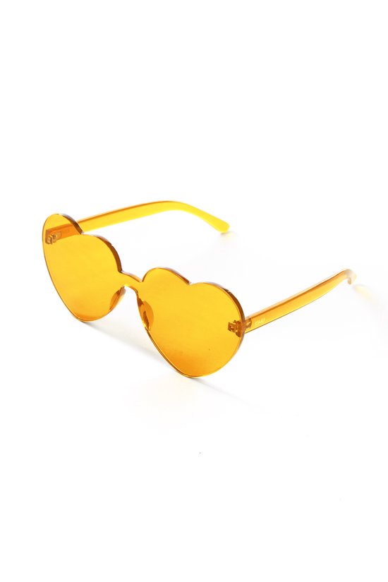 KIMU Hartjes Zonnebril Geel Groot - Gele Glazen - Grote Zonnebril Transparant Montuurloos Hippie Influencer Vintage Love Pride Festival van KIMU