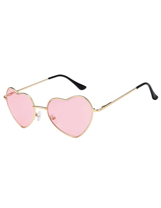 KIMU Hartjes Zonnebril - Goud Montuur - Lichtroze Glazen - Gouden Hippie Bril Vintage Carnaval Carnavalsbril van KIMU