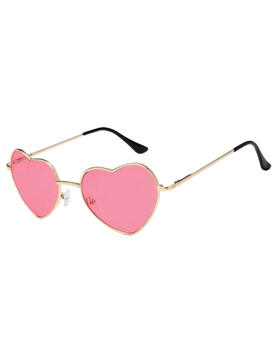 KIMU Hartjes Zonnebril - Goud Montuur - Roze Glazen - Gouden Hippie Bril Vintage Carnaval van Merkloos