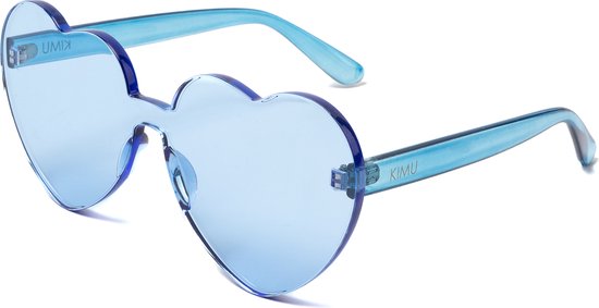 KIMU Hartjes Zonnebril Lichtblauw Groot - Blauwe Glazen - Grote Zonnebril Transparant Montuurloos Hippie Influencer Vintage Blauw Love Pride Festival van KIMU