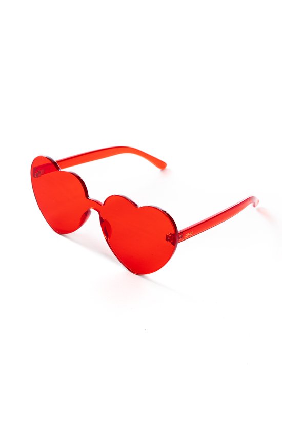 KIMU Hartjes Zonnebril Rood Groot - Rode Glazen - Grote Zonnebril Transparant Montuurloos Hippie Influencer Vintage Love Pride Rockabilly Carnaval van KIMU