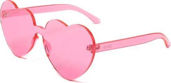 KIMU Hartjes Zonnebril Roze Groot - Roze Glazen - Grote Zonnebril Transparant Montuurloos Hippie Influencer Vintage Love Pride Burning Man Carnaval van Merkloos