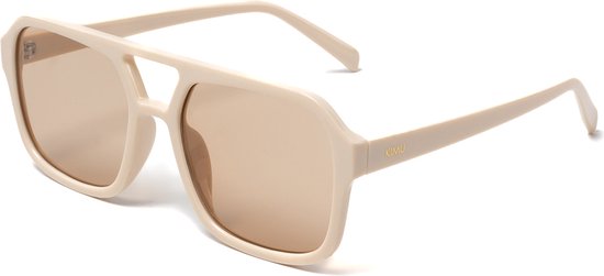 KIMU Influencer Zonnebril - Beige Glazen - Beige Montuur - Social Media Hollywood Stoer Retro Hip Avator Trendsetter Celebrity Pilotenbril Festival van KIMU